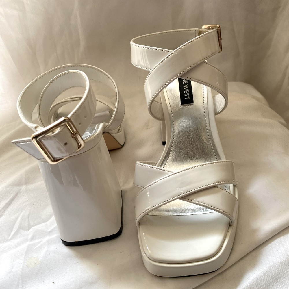 Nine West White Chunky Platform Heels
